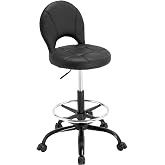 Manyday Drafting Chair with Folding Back | Comfy Office Chair with Wheels | Faux PU Leather Swivel Bar Stools with Adjustable Height and Footrest Ring | for Standing Desk Home Kitchen | Black