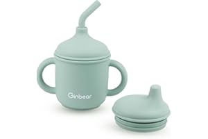 Ginbear 2-in-1 Sip-N-Straw Baby Cup, Spill Proof Non-toxic BPA Free Food Grade Silicone Training Transition Sippy Cup for Tod