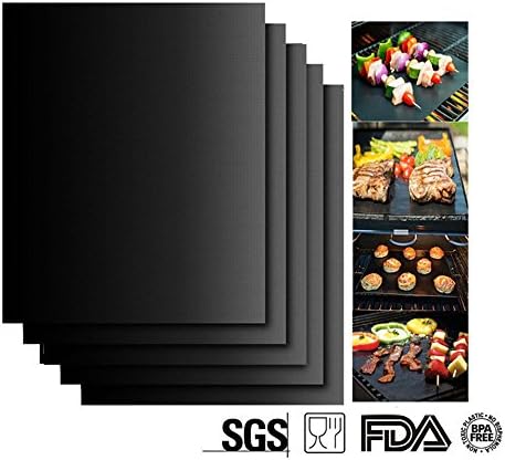 Grill Mat Set of 5- 100% Non-stick BBQ Grill &amp; Baking Mats - Heavy Duty, Reusable, and Easy to Clean FDA-Approved, PFOA Free,Works on Gas, Charcoal, Electric Grill, - 13 X 15.75 Inches (Black)