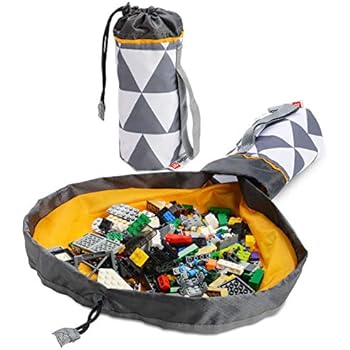 Creative QT Travel Size SlideAway On-The-Go Toy Storage Bag and Play Mat - Available in Multiple Patterns - Grey Triangle Toy Bag