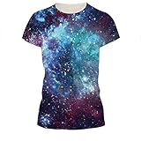Juniors Blue Galaxy Universe T-shirt Short Sleeve Star Sky Couple Tees M , M=(US S)