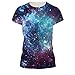 Juniors Blue Galaxy Universe T-shirt Short Sleeve Star Sky Couple Tees M , M=(US S)