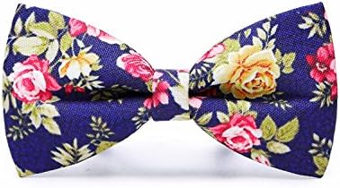 Solatin Mens Pre-Tied Satin Bowtie Adjustable Length Solid Color Patterned bow tie (A9 Blue flower)
