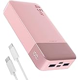 JUOVI J2621 Power Bank Portable Charger,20000mAh 45W PD3.0 QC 4.0 Fast Charging Battery Pack with LED Display,2 USB-C,2 USB-A for iPhone 15 16, MacBook (Pink)