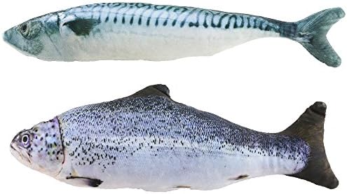 Yexpress 2 Piece 12" Cat Toys, Catnip Simulation Plush Fish Toy, Mackerel And Salmon