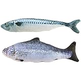 Yexpress 2 Piece 12" Cat Toys, Catnip Simulation Plush Fish Toy, Mackerel And Salmon