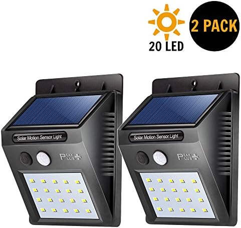 PeakPlus Solar Lights 20 LED With Motion Sensor [2 Pack] Wall Light - Super Bright Waterproof Wireless Security Outdoor Light With Motion Activated Auto ON/OFF For Patio, Deck, Yard, Step, Garden