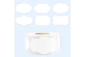 YEACHLAING 350 PCS Gift Tags Stickers Name Labels Stickers,2" x 1.2" Fancy Shape Stickers Self-Adhesive Handmade Bottle All-Purpose Jar Labels for Presents Cosmetic Decoration Jars Food Craft (White)