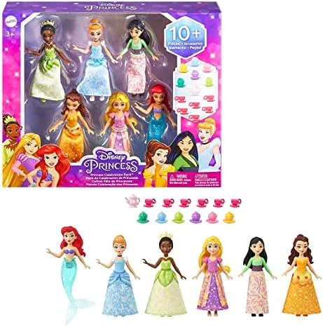 Mattel Disney Princess Toys, Posable Small Dolls with Sparkling