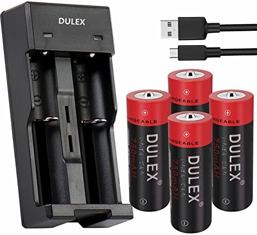 DULEX 4 Pack 750mAH 14500 3.7V Lithium ion AA Rechargeable Batteries With 14500 Battery Charger