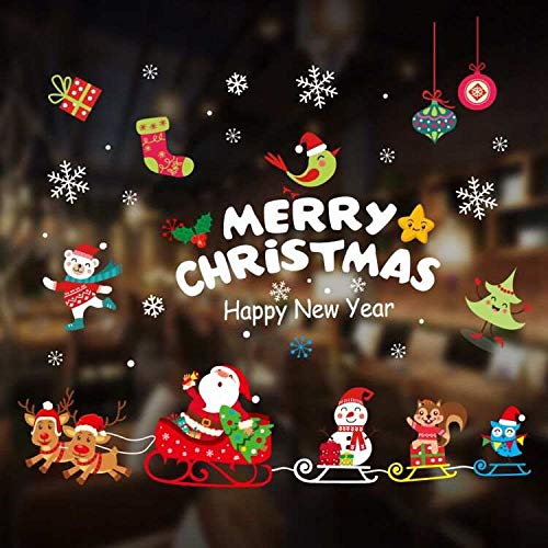 2021 Christmas Window Stickers Christmas Window Clings Sticker PVC Stickers for Home Shop Window Glass Display Decoration with"Merry Christmas & Happy New Year"