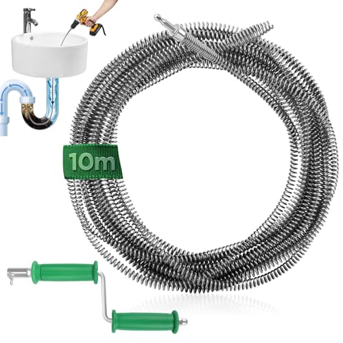 10 Metre Pipe Probe, Diameter 10 mm, Probe for Unloading Spring Drain Pipes Spiral Cleaner for Professional Cleaning Probe for Drill Electric Manual Adapter, Stumped Obstructions