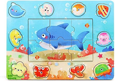 Magnetic Wooden Fishing Puzzle Game 3D Shark Basic Children Education Toy With 2 Fishing Poles (16 Pieces)