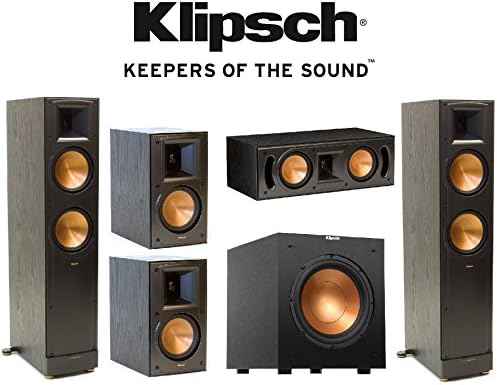 Klipsch RB-51 II Reference Series Bookshelves + Klipsch - RC-42 II Center Speaker Klipsch R-10SW Powerful 10" 300 watts Subwoofer + Pair of Klipsch RF-82 II Reference Series Floorstanding Loudspeakers Leather Bound