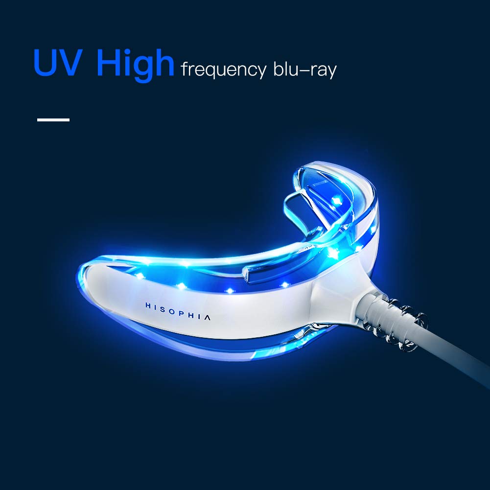 SENSOLOGY Teeth Whitening Kit Teeth Whitener Accelerator 16X Powerful LED Light 5V Built-in Adjustable Timer and Food Grade Mouth Tray Inlcude 4 x 3ml Teeth Whitening gel,5 x Teeth Whitening Strips