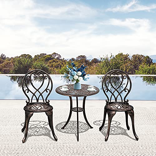 COBANA 3 Piece Outdoor Bistro Set, All Weather Cast Aluminum Patio Dining Retro Table and Chairs
