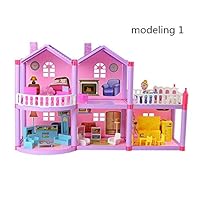Kindlov-toys Exquisite DIY House Miniature Dollhouse Toy Dollhouse Villa House Girl House Princess Gift Multiple Modeling Gifts for Boyfriend & Girlfriend (Color : Pink, Size : 36x59x23cm)