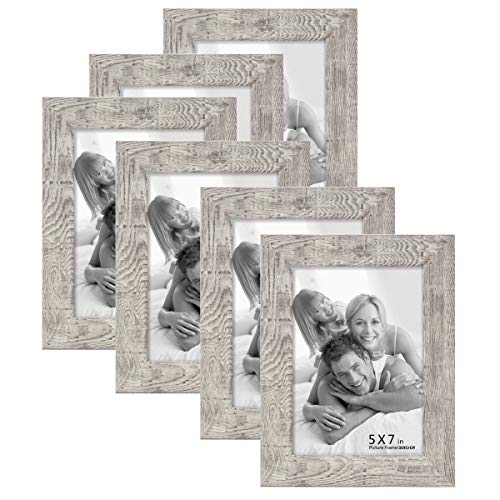 Boichen 6 Pack 5x7 Picture Frame Wood Pattern High Definition Glass Rustic Tabletop or Wall,Wave Woodgrain Photo Frames 5x7