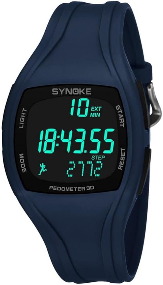 Dilwe Men's Digital Sports Watch with Step Counter, Luminous Alarm 50M Waterproof PU Band Scratch Resistant Shockproof Navy Blue