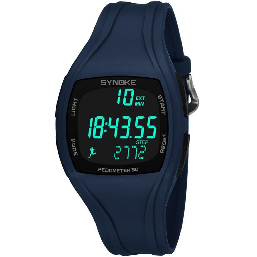 Dilwe Men's Digital Sports Watch with Step Counter, Luminous Alarm 50M Waterproof PU Band Scratch Resistant Shockproof Navy Blue