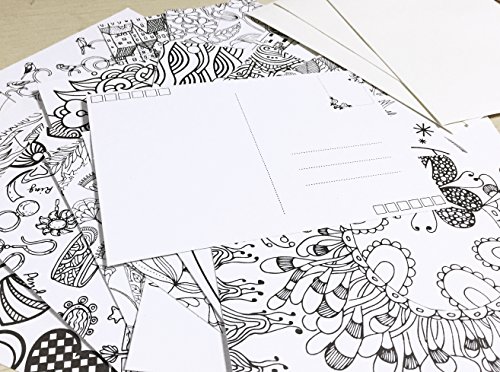 DIY Coloring Greeting Cards Postcards - Heavy Duty Stress Relieving Coloring Book to Color and Share Envelopes Included