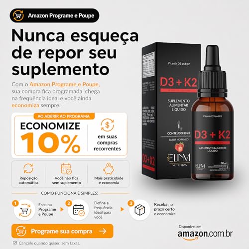 Vitamina D3 K2 em Gotas Sublingual 30mL ELLYM NUTRITION 2000 UI D3 + 120 mcg K2 Mk7 Sabor Morango Fortaleciomento Ósseo e Muscular