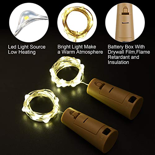 Wine Bottle Lights - LED Cork Lights for Bottle 20 LEDs, Battery Powered - Copper Wire Starry String Lights for Bottle DIY, Party, Decoration, Wedding (Pack of 9, Warm White)