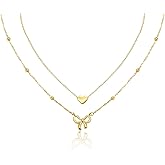 NALISASA Heart and Bow Pendant Charm Necklace, Layered Gold Necklaces for Women, Stackable Choker Necklaces for Women Gold Trendy Jewelry Set Gifts