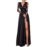 YDDSPDN A-Line Lace Chiffon Wedding Party Gowns Floor Length V Neck Long Sleeves Evening Dresses Appliques Split Front