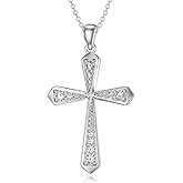 OUTANG 925 Sterling Silver Cross Necklace for Women Cubic Zirconia Cross Pendant Ladies Religious Jewelry Gift