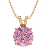 Clara Pucci 2.5 cttw Pink Simulated Diamond Yellow Gold-Plated Silver Necklace and Pendant for Women (16" Box Chain,Round Cut,9mm)