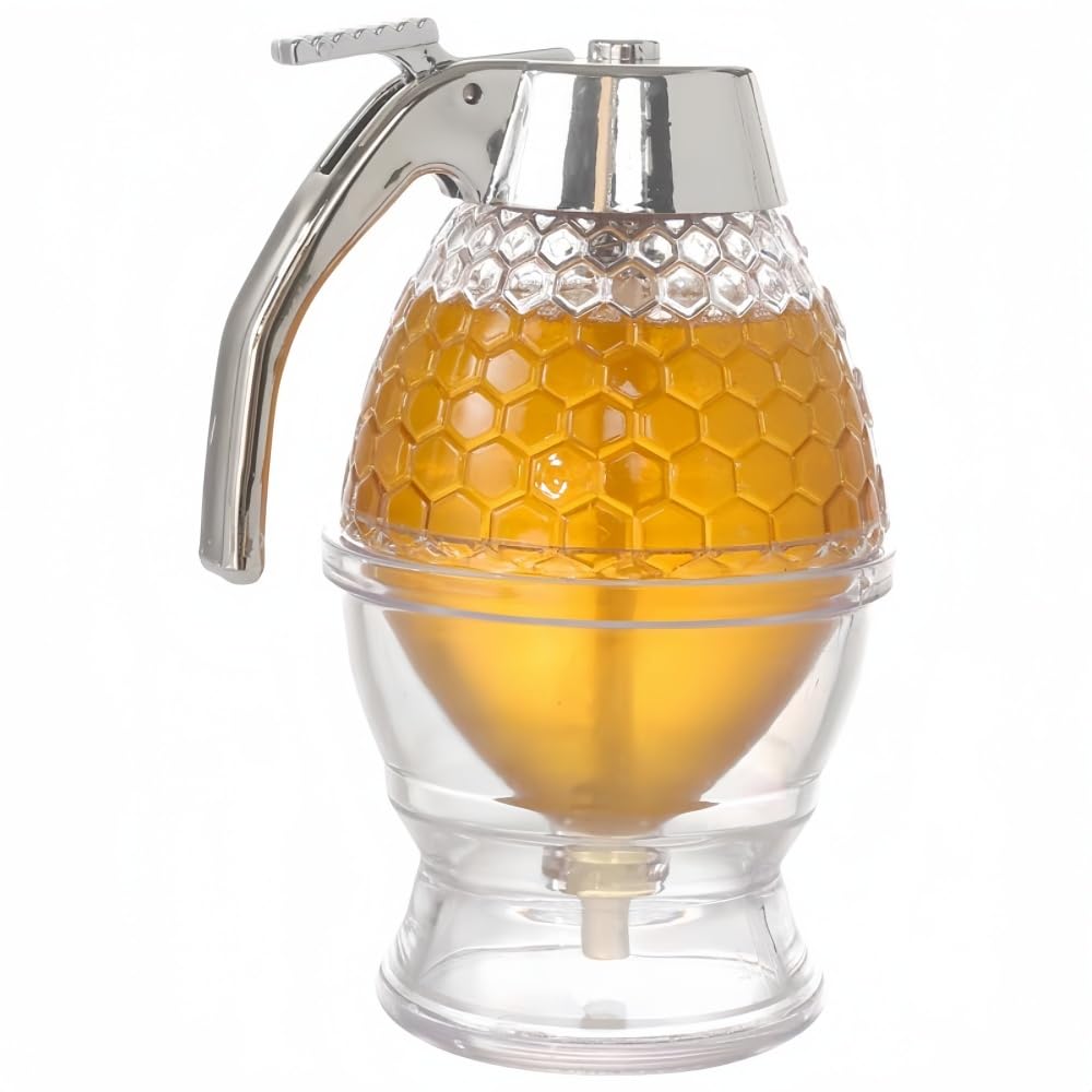 Photo 1 of XIZHI Honey Jar - Syrup Dispenser, Plastic Syrup Dispenser, Beautiful Honeycomb Honey Jar, Honey Jar With Stand