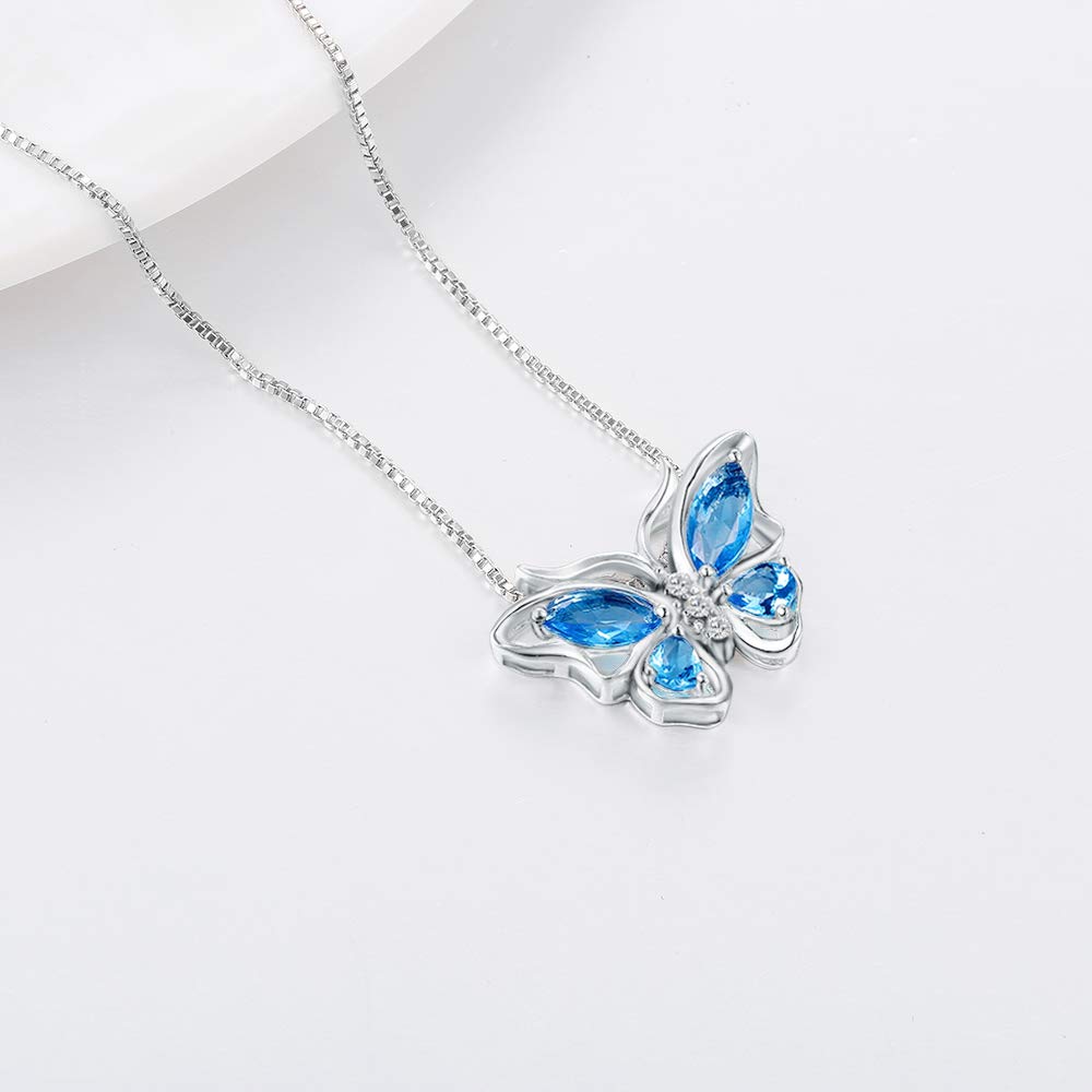 Sterling Silver Swiss Sky Blue Topaz Butterfly Pendant Necklace DP0013S