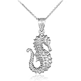 Sideways Crosses 10k White Gold Seahorse Pendant Necklace, 16"