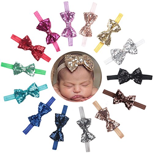 14pcs 3.5" bling hair bow headbands for baby girls kids chil…