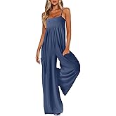 UNIANKIYA One Piece Jumpsuits for Women Spaghetti Strap Overalls Wide Leg Rompers with Pockets Summer Beach Vacation Casual