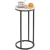 Katrawu C Shaped end Table,Wood Round Side Table for Couch,Small Sofa Table with Metal Frame for Bedroom,Living Room,Bedside,Black Color(11.81" D x 11.81" W x 23.62" H)