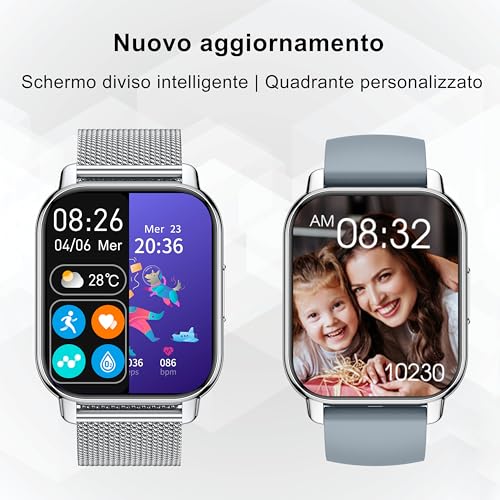 Popglory Smartwatch Men Women 2 Straps Watch Calls and Whatsapp Pedometer Voice Assistant 24H Digital Watch Heart Rate Monitor Blood Pressure SpO2 Sleep for Android iOS