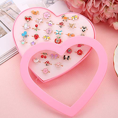 image for JUNWEISPIN 36 PCS Kids Children's Little Girl Jewelry Adjustable Ring 