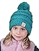 Funky Junque Girls Winter Hat Warm Knit Slouchy Kids Beanie Pom - Teal/Mint #15
