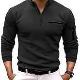 ROOMLINE Men's Quarter Zip Polo Shirts Long Sleeve Pullover Lightweight Mock Neck Casual Slim Fit Golf Polo Shirt