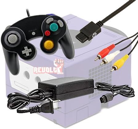 Gamecube Video Game Console Starter Kit by REVOLT Gamer - Original Type Wired Gamepad Controller, AC Adapter, and AV Composite Cable (Black)