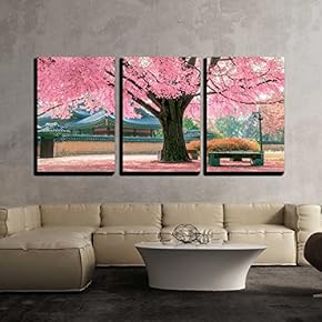 3 Piece Canvas Wall Art - Pink Tree. - Modern Home Art Stretched and Framed Ready to Hang - 16"x24"x3 Panels