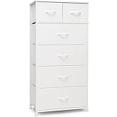 Crestlive Products Tall Dresser for Bedroom Vertical Skinny Dresser - Sturdy Steel Frame, Wood Top, Easy Pull Fabric Bins- Organizer Unit for Bedroom, Entryway, Closets - 6 Drawers (White)