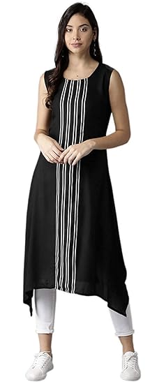 Women's Crepe Stitched Kurti (Black) FT-7