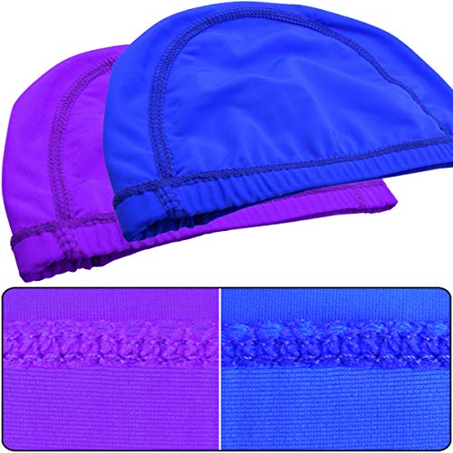 Qualtiy Yes QY 2Pack Superior Polyester Cloth Fabric Bathing Cap Swimming Caps Swimming Hats for Water Sports, Purple & Blue Color