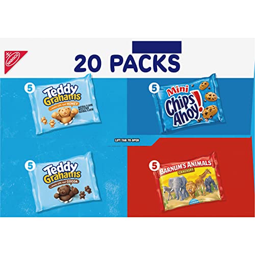 NABISCO FUN SHAPES VARIETY PACK, BARNUM’S ANIMAL CRACKERS, TEDDY GRAHAMS AND CHIPS AHOY! COOKIES, 20 SNACK PACKS