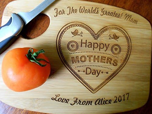 Custom Mothers Day Cutting Board Bamboo 9x12 Cheese Board Personalized Cutting Board for Mom Mother's Day Gift