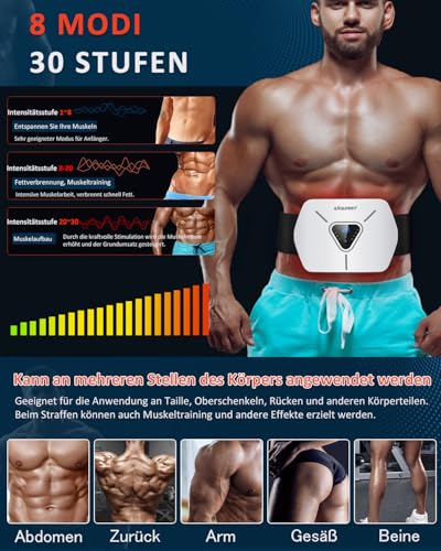 KANGLANKAN EMS Muscle Stimulator, EMS Training Device, Built-in EMS Abdominal Trainer, 8 Modes and 30 Levels, Electric EMS Abdominal Trainer for Men and Women