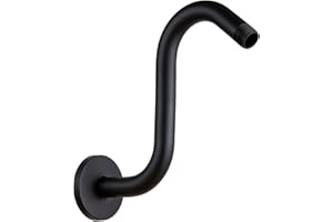 OFFO Shower Head Extension Arm 8 in, Matte Black S Shaped Shower Arm with Flange High Rise Goose Neck Shower Extension
